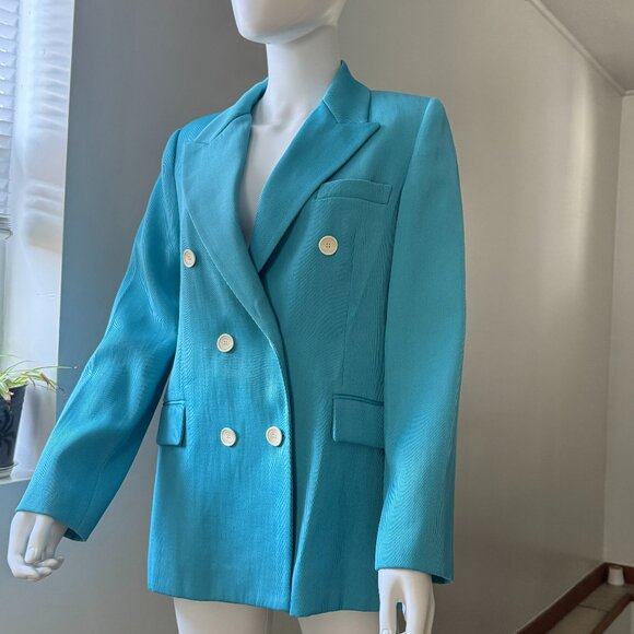 ZARA Double Breasted Vibrant Blue Blazer Women's Size Medium - Picture 1 of 6